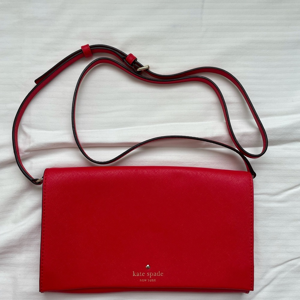 Kate Spade red leather clutch